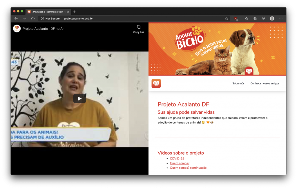 A screenshot of Projecto Acalanato's fundraising website to sponsor animals.